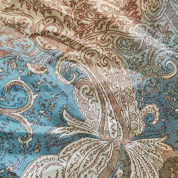 Y2K Satin Babydoll Tank Blouse Paisley Blue Brown Forest Fairy Jrs Sz L XL VTG - Picture 7 of 10